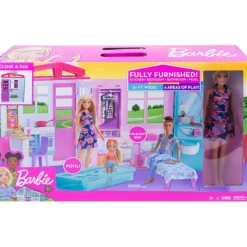 Barbie Casa Plegable con Muñeca y Accesorios> Muñecas