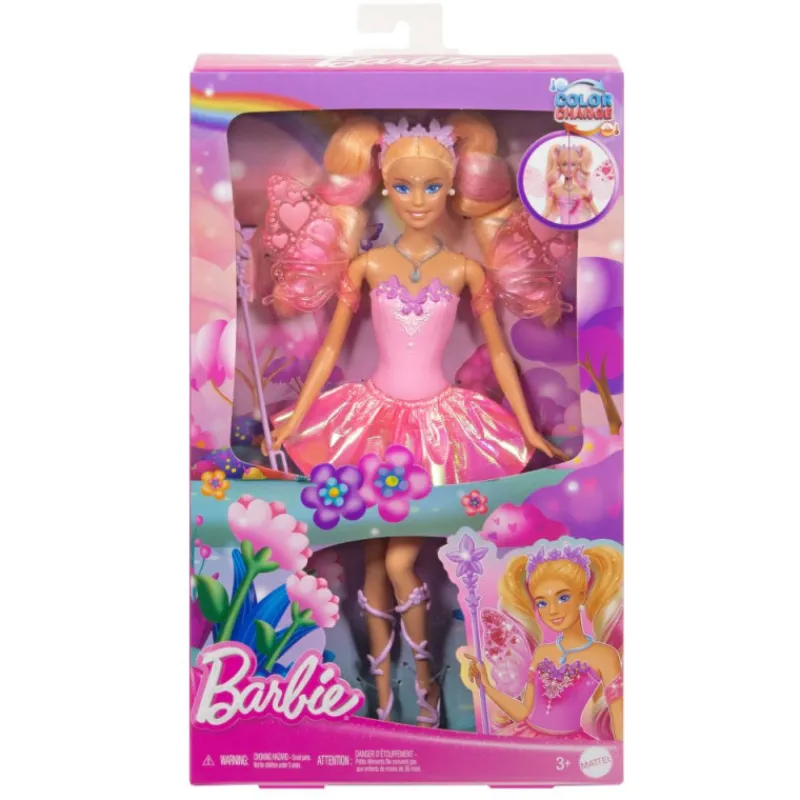 Barbie Color Change Muñeca Hada Rosa de Fantasía con Alas que Cambian de Color> Muñecas