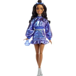 Barbie Deluxe Style nº 7 Muñeca Morena con Conjunto de Ropa Azul Metalizado y Accesorios> Muñecas