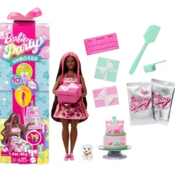 Barbie Party Unboxed Muñeca Roja con 10 Sorpresas> Muñecas