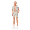 Barbie The Movie Muñeco Ken con Conjunto de Playa a Rayas Rosa y Verde Pastel, Tabla de Surf y Zapatillas> Fan Zone|Muñecas
