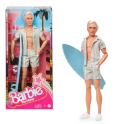 Barbie The Movie Muñeco Ken con Conjunto de Playa a Rayas Rosa y Verde Pastel, Tabla de Surf y Zapatillas> Fan Zone|Muñecas