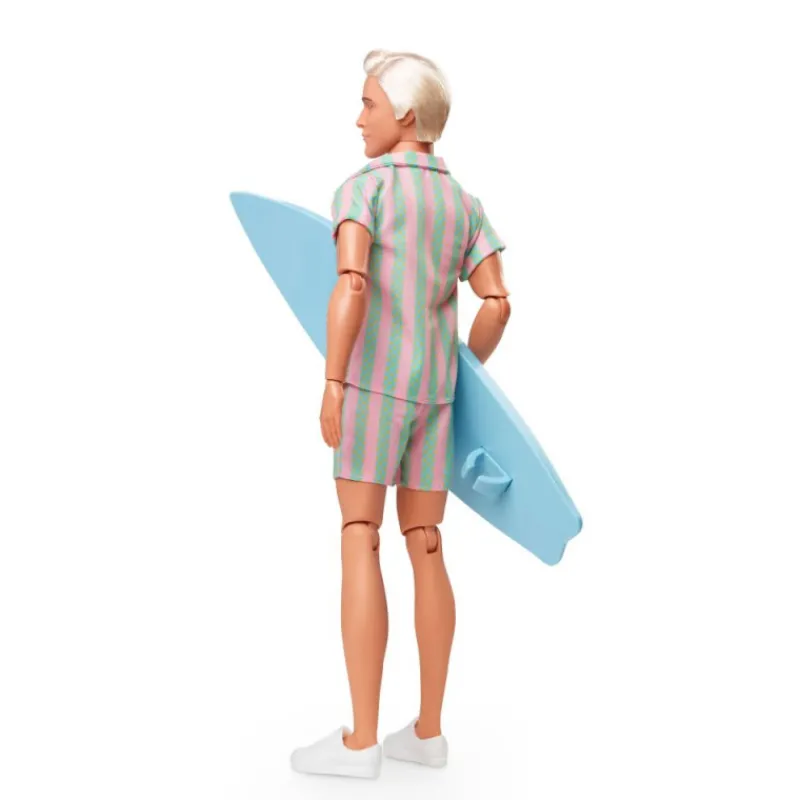 Barbie The Movie Muñeco Ken con Conjunto de Playa a Rayas Rosa y Verde Pastel, Tabla de Surf y Zapatillas> Fan Zone|Muñecas