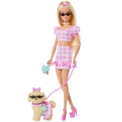 Barbie Twinning Looks nº 5 Muñeca Rubia con Conjunto de Ropa Rosa, Perrito y Accesorios> Muñecas