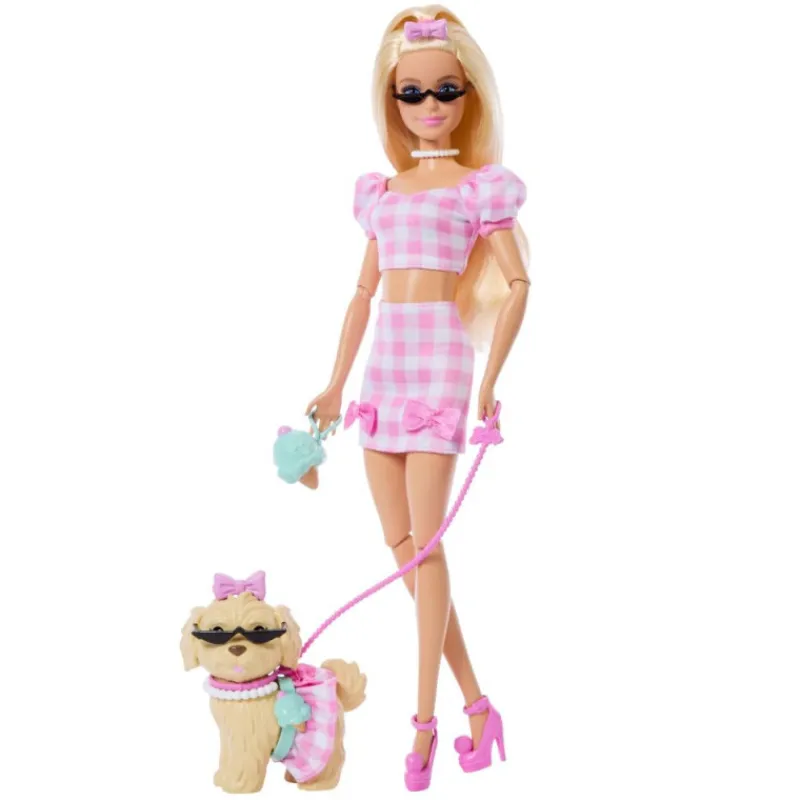 Barbie Twinning Looks nº 5 Muñeca Rubia con Conjunto de Ropa Rosa, Perrito y Accesorios> Muñecas