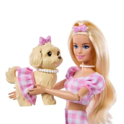Barbie Twinning Looks nº 5 Muñeca Rubia con Conjunto de Ropa Rosa, Perrito y Accesorios><noscript><img width=