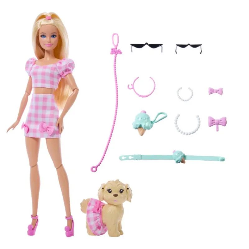 Barbie Twinning Looks nº 5 Muñeca Rubia con Conjunto de Ropa Rosa, Perrito y Accesorios> Muñecas