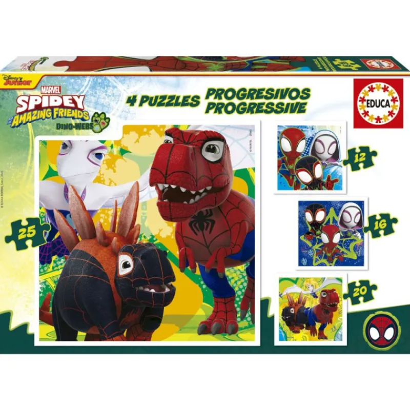Spidey and his amazing friends Educa Puzzle Progresivo 12-16-20-25 Piezas Dino-Webs> Puzzles