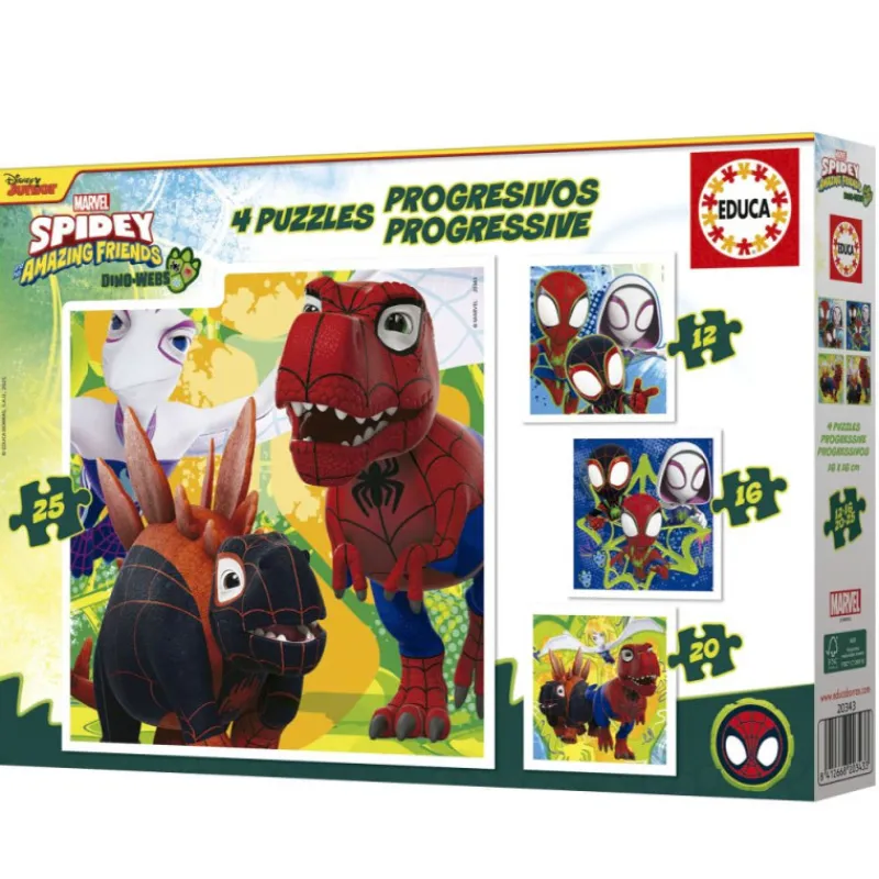 Spidey and his amazing friends Educa Puzzle Progresivo 12-16-20-25 Piezas Dino-Webs> Puzzles
