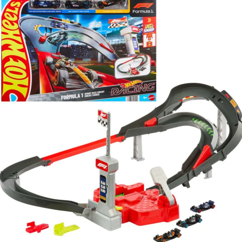 Hot wheels Circuito de Carreras a Gran Velocidad de Fórmula 1 y con 3 Coches> Vehículos Y Pistas