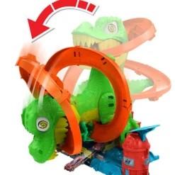 Hot wheels City Conjunto de Juego T-Rex Batalla en Llamas con Coche Metálico Escala 1:64 y Dinosaurio Enemigo><noscript><img width=