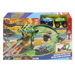 Hot wheels Monster Trucks Conjunto Destrucción del Dragón Serie Sharks Vs Dinos> Vehículos Y Pistas