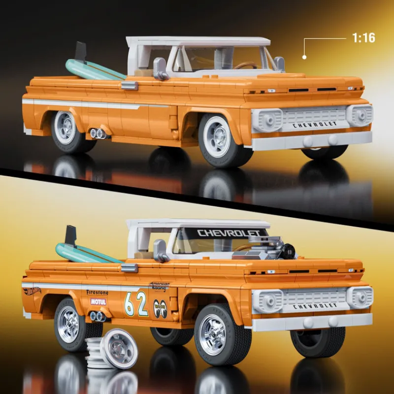 Otras marcas Mattel Brick Shop Hot Wheels Camioneta Custom 62 Chevy con 858 piezas> Construcción|Fan Zone