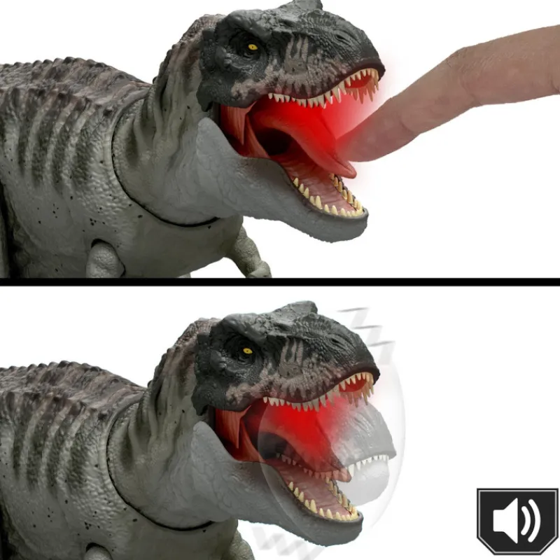 Jurassic world Mattel Rebirth Figura de Tiranosaurio Rex Power Devour con Luces, Sonidos y Mordiscos Continuos> Figuras Acción