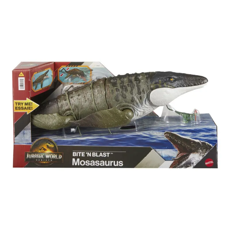 Jurassic world Mattel Rebirth Mosasaurio Mordedor y Minifigura de Dilofosaurio> Figuras Acción