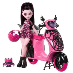 Monster high Draculaura con Moto Vampirística y Mascota> Muñecas