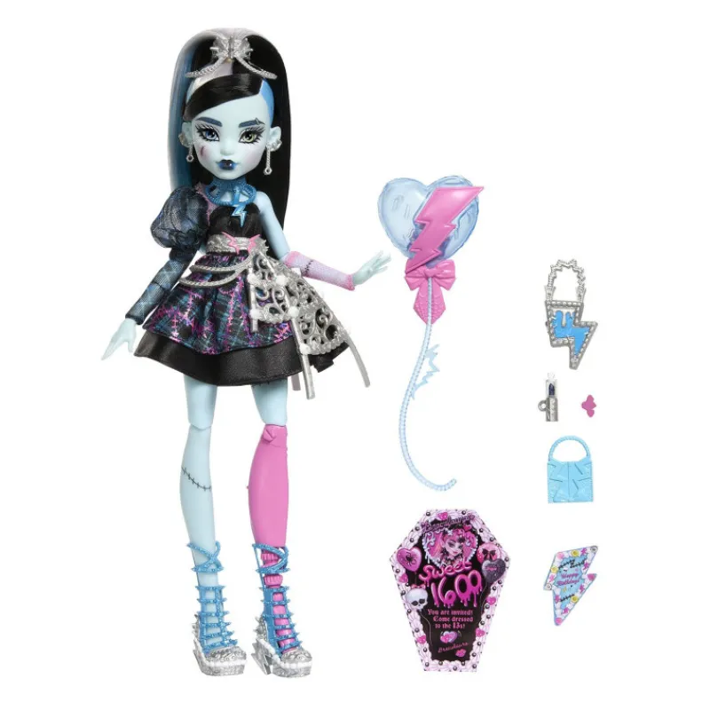 Monster high Muñeca Frankie Stein de la Colección Cumplespantos con Vestido de Fiesta Negro> Muñecas