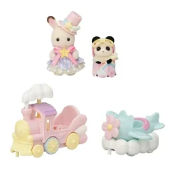 Sylvanian families Crème Chocolate en Tren y Erin Panda en Avión> Figuras Acción